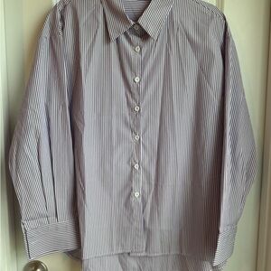 Women’s Classic Blue or Purple and White Striped Button Down Shirts, Size XL